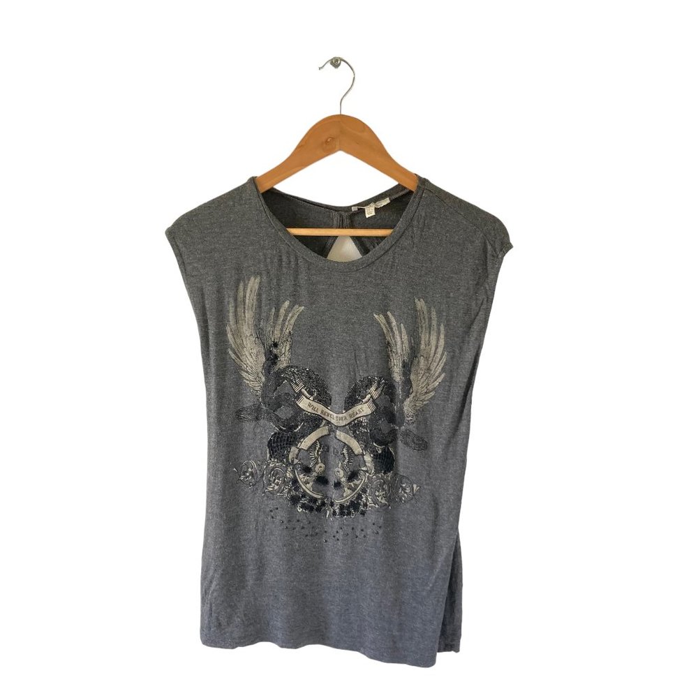 ZARA TRAFALUC Preloved Women's Charcoal Grey T-Shirt design Size S - Picture 1 of 11
